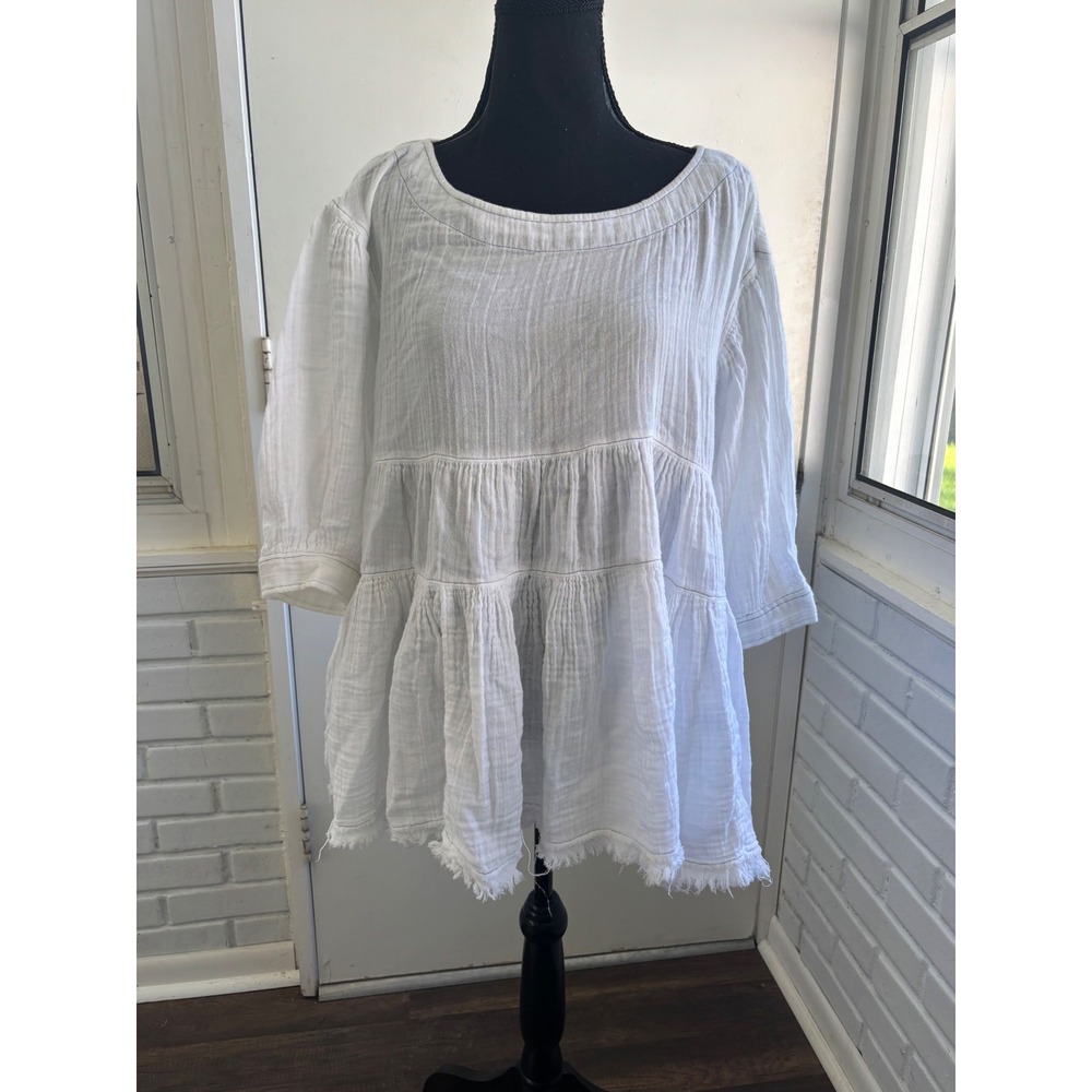 Free People Cotton Gauze Tiered‎ Trapeze Tunic  Small oversized boho prairie